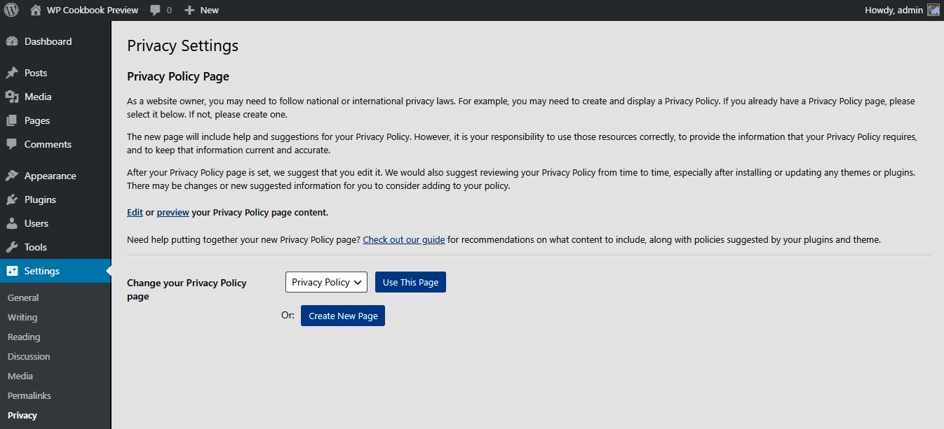 Creating and managing a privacy policy WordPress 5 Cookbook
