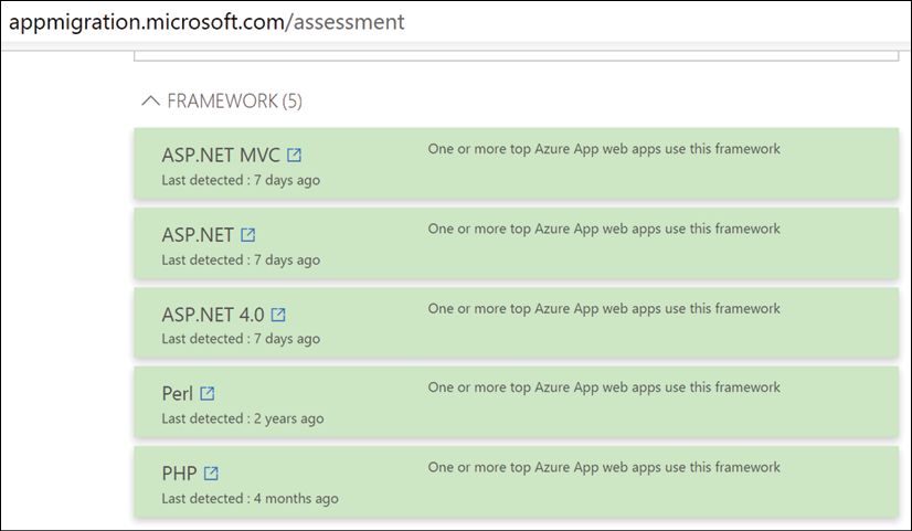 Resulting output after running the Azure App Service Migration Assistant tool