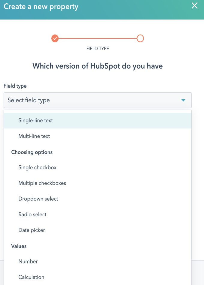 Figure 1.28 – Creating a custom property: selecting a field type
