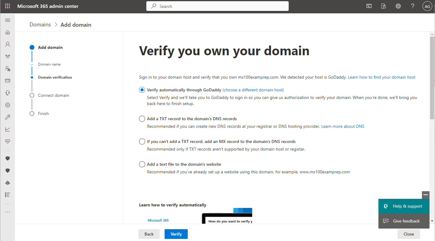 Figure 1.7 – Verify domain ownership