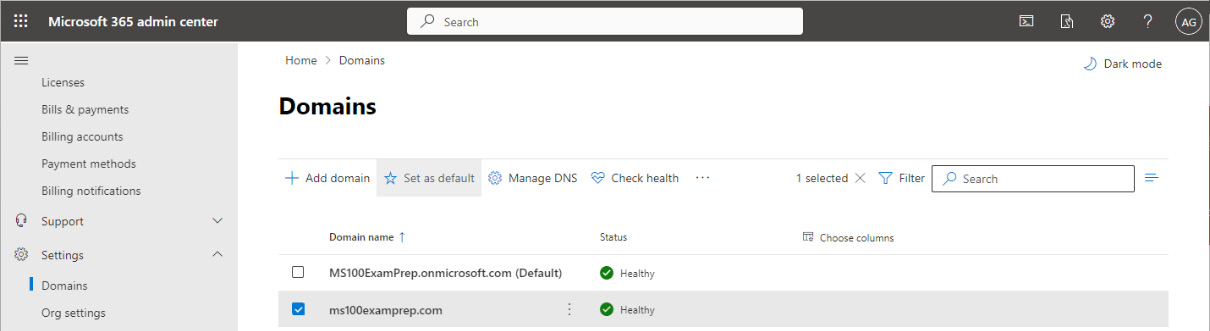 Figure 1.14 – Setting the default domain