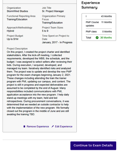 Figure 1.4 – Project experience