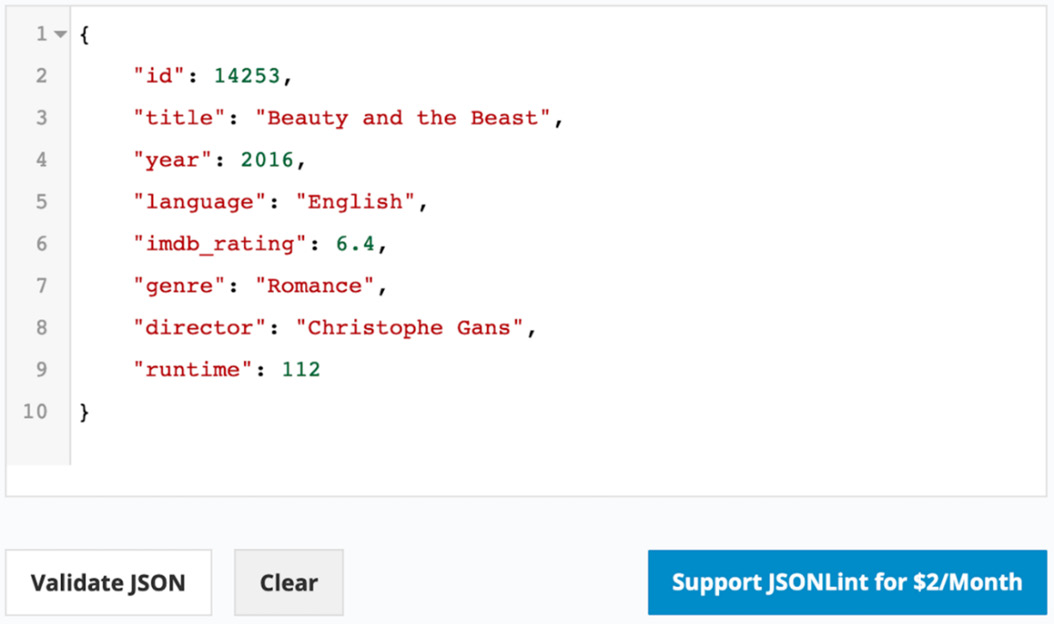 Figure 2.1: The JSON document and its validity check