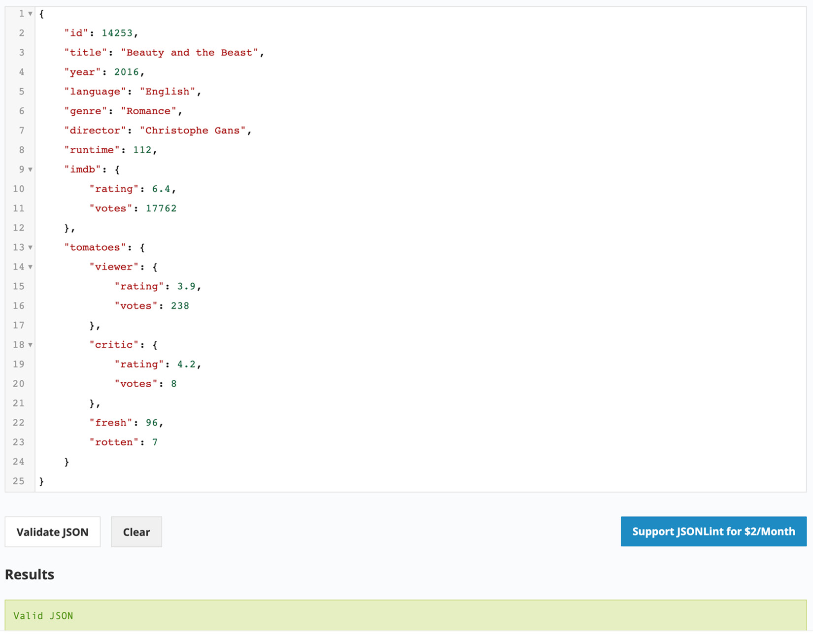 Figure 2.9: Validation of the JSON document
