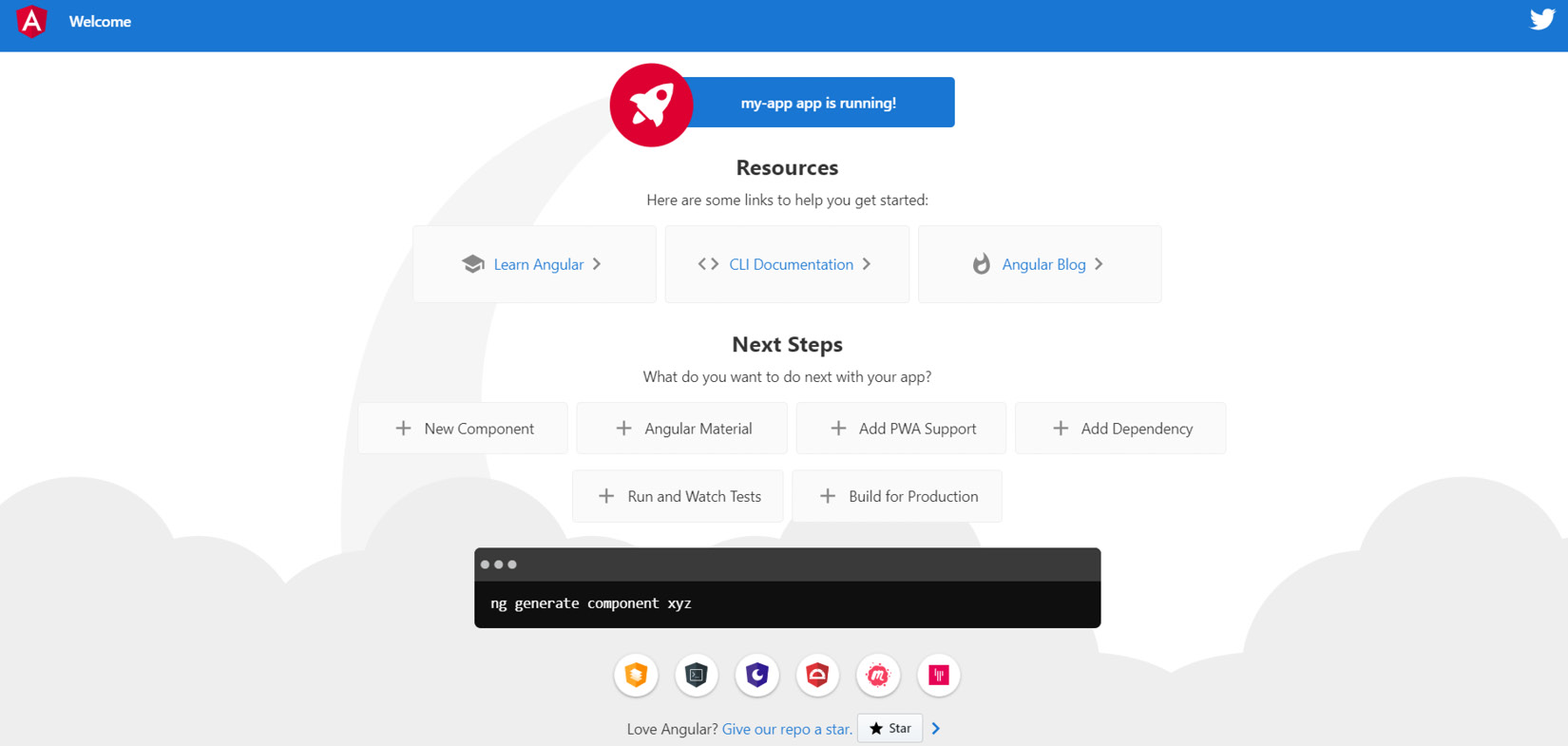 Figure 1.1 – Landing page of a new Angular app