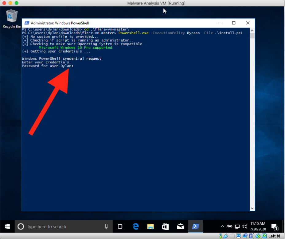 Figure 1.17 – FLARE's install.ps1 prompting for credentials