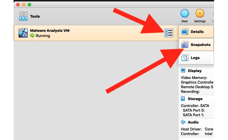 Figure 1.21 – The Snapshots pane to take, manage, and delete any snapshot taken of your VM