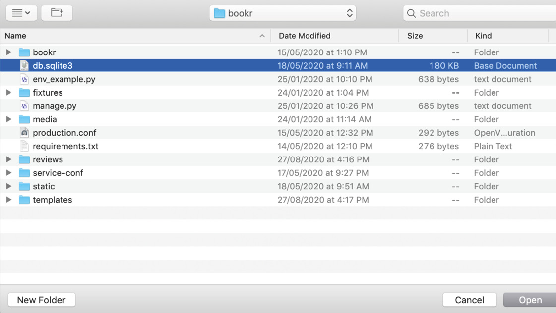 Figure 0.4: Database open dialogue
