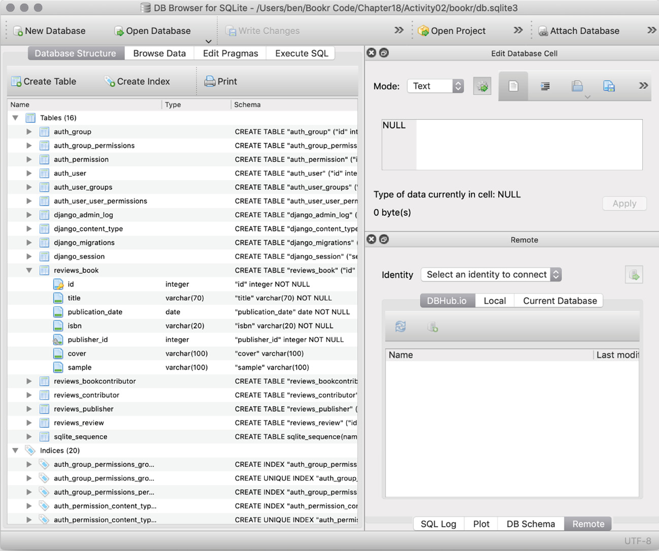 Figure 0.5: Database Structure with one table expanded
