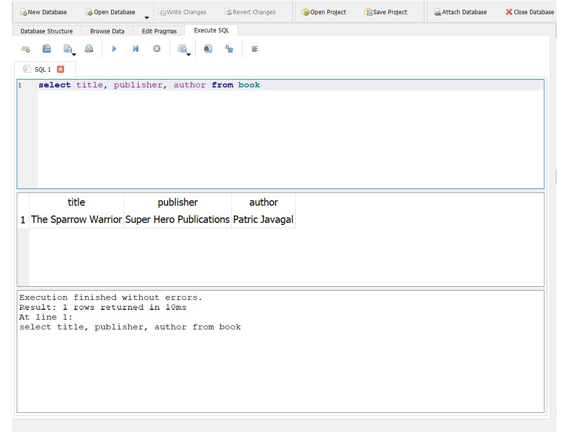 Figure 2.6: Executing SQL queries in DB Browser
