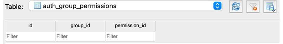 Figure 2.12: Viewing the auth_group_permissions table
