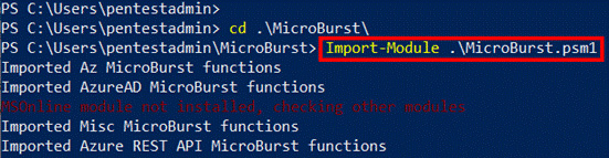 Figure 3.13 – Importing the MicroBurst PowerShell module
