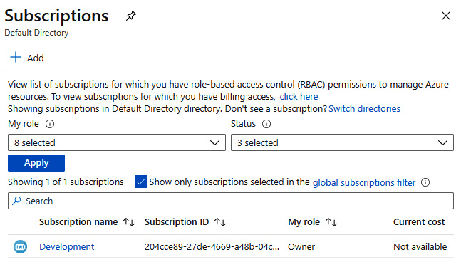 Figure 1.11 – Azure subscriptions list
