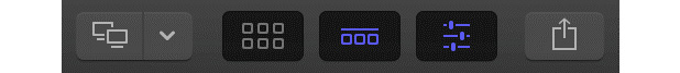 Figure 1.17: These controls appear in the top-right and toggle parts of the interface on or off, except for the rightmost Share button