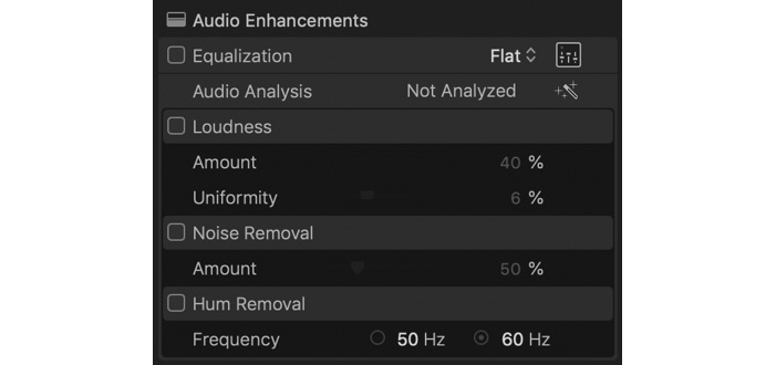 Figure 14.32: The Audio Enhancements section of the Inspector