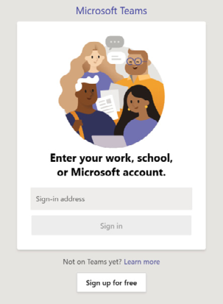 Figure 1.2: Sign in window when using the Microsoft Teams client