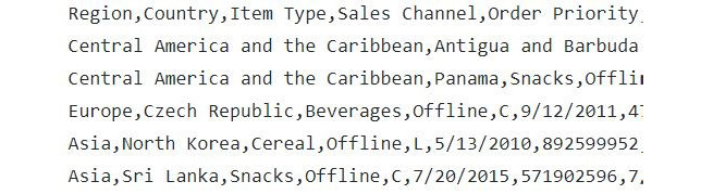 Figure 2.12: Partial output of a CSV file
