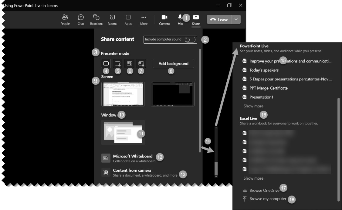 Figure 13.1 – Starting PowerPoint Live from the Share screen feature in Teams