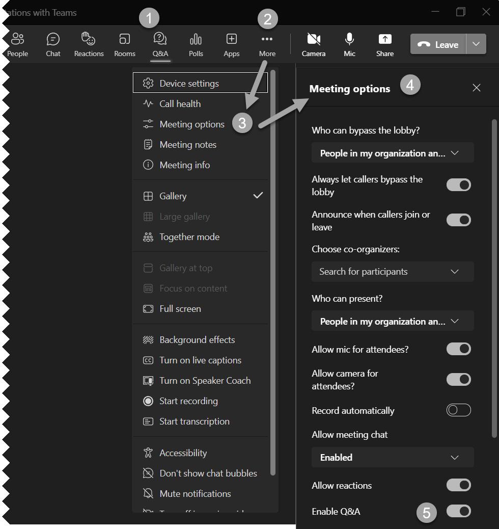 Figure 13.8 – Checking meeting options to enable Q&A