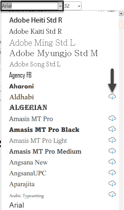 Figure 2.2 – Cloud fonts are identified with a cloud icon