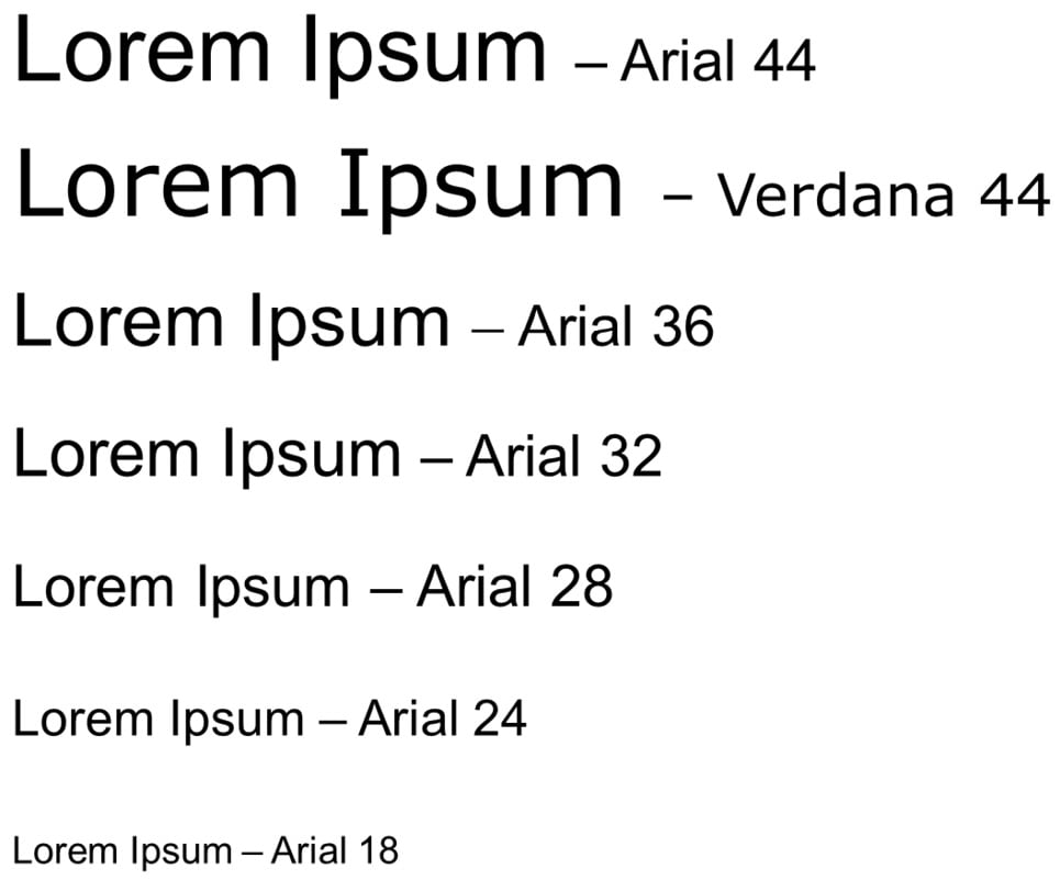 Figure 2.3 – Font sizes comparison