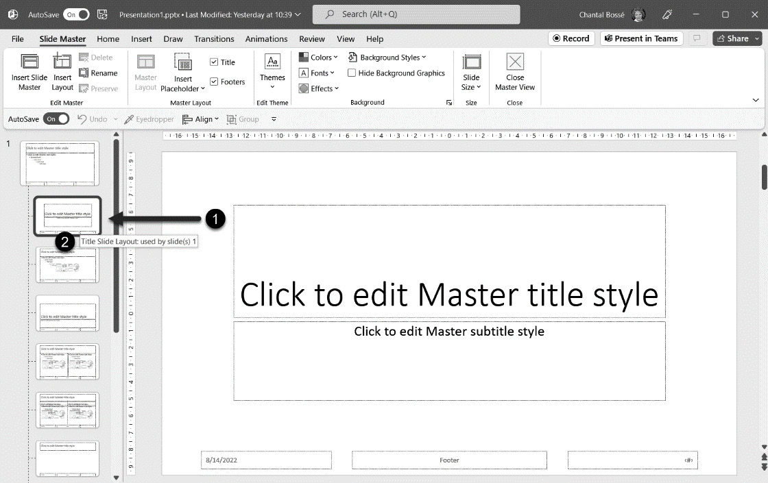 Figure 3.14 – The Slide Master view showing the layout applied to your current slide