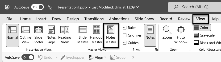 Figure 4.6 – Accessing Notes Master