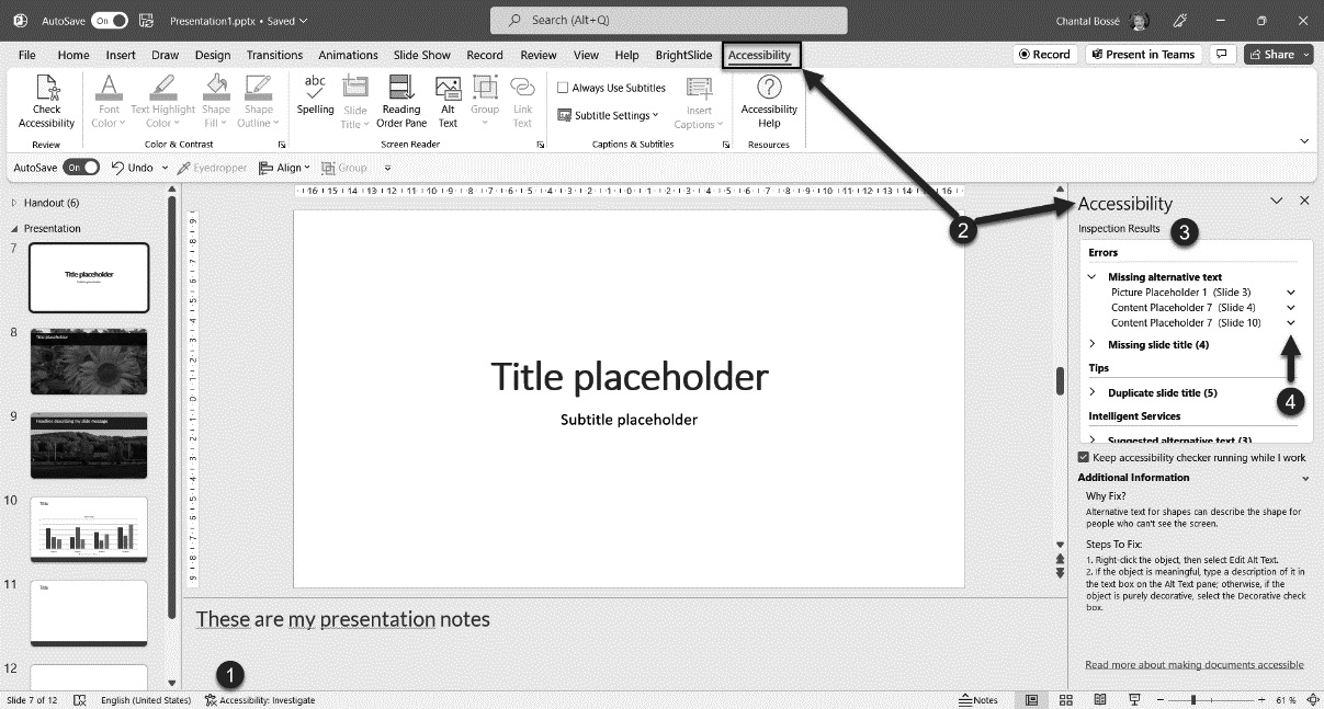 Figure 4.14 – The Accessibility pane in PowerPoint