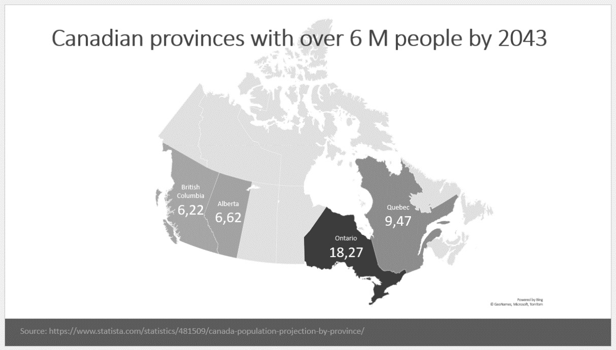 Figure 6.2 – Population information shown in a map of Canada