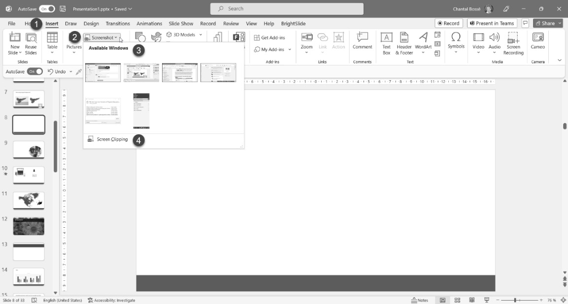 Figure 7.22 – Using the Screenshot feature in PowerPoint