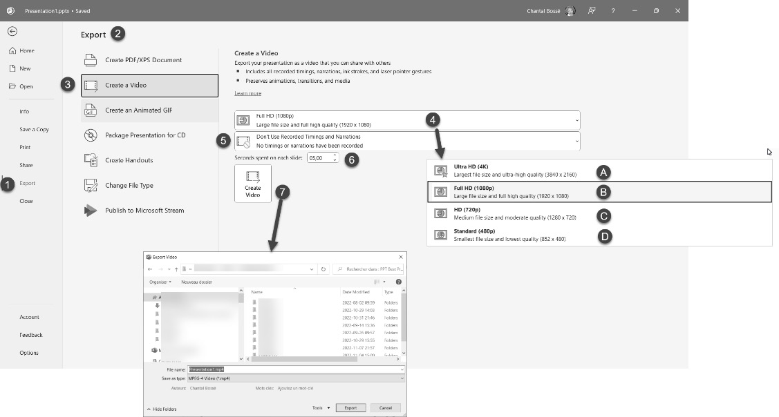 Figure 7.25 – PowerPoint’s Backstage view to create videos