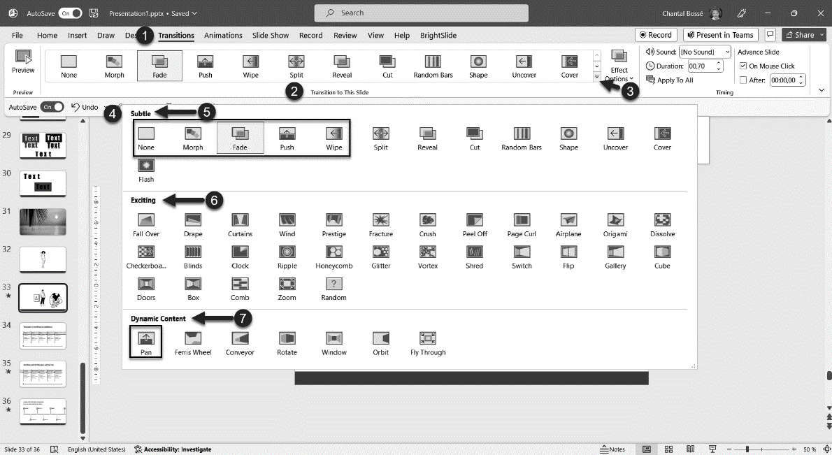 Figure 8.1 – PowerPoint’s slide transition gallery