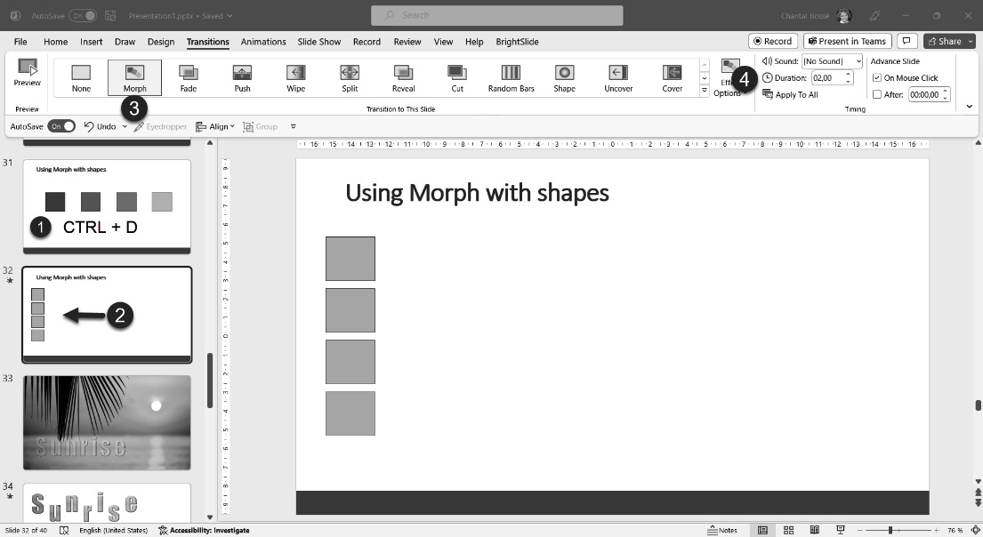 Figure 8.4 – Creating a movement effect with the Morph transition