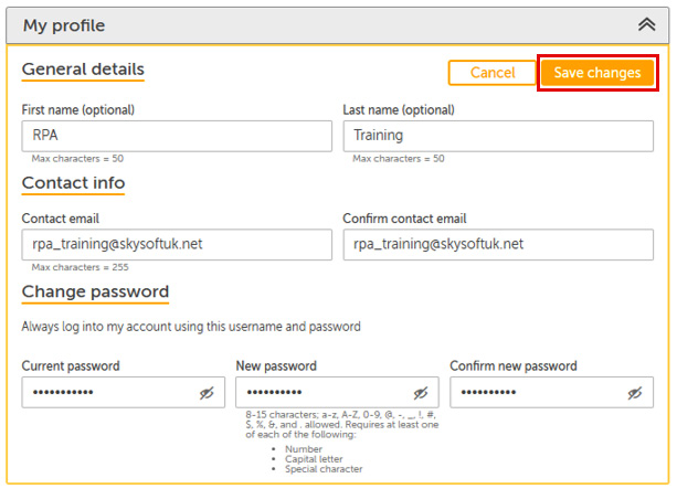 Figure 2.6 – Updating the profile settings
