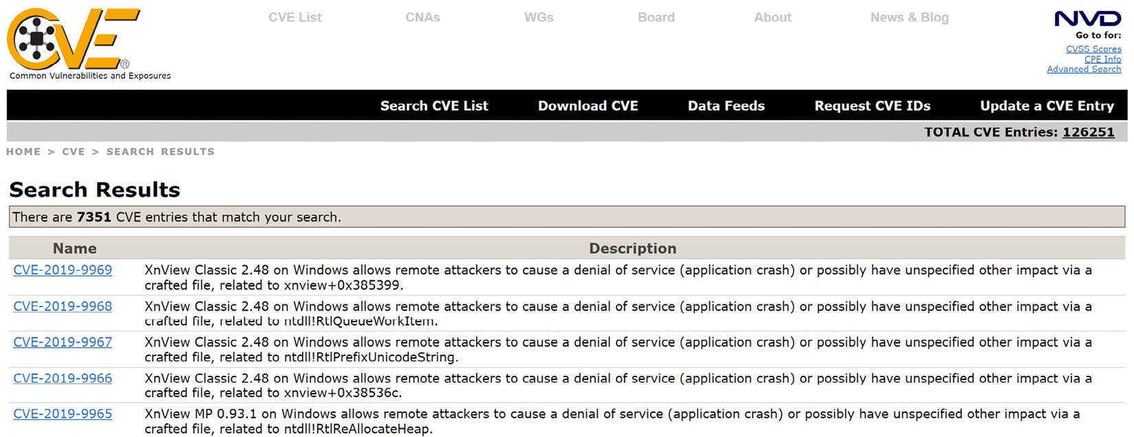 Figure 1.5 – CVE® Windows Search Results 
