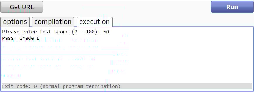 Figure 1.11: Assigning a letter grade to a user's test score
