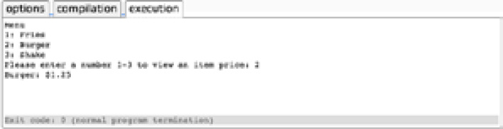 Figure 2.2: We can make menu selections and output the correct information
