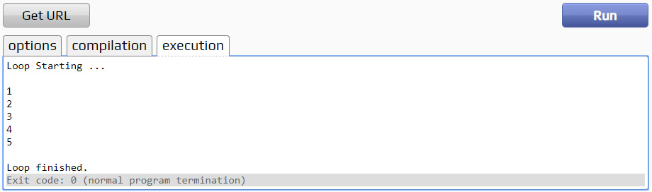 Figure 2.12: Example counting application will print out numbers 0-4
