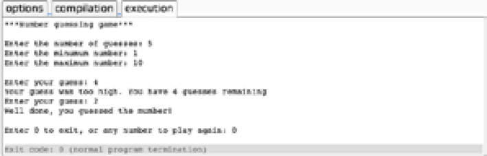 Figure 2.17: Number-guessing game output
