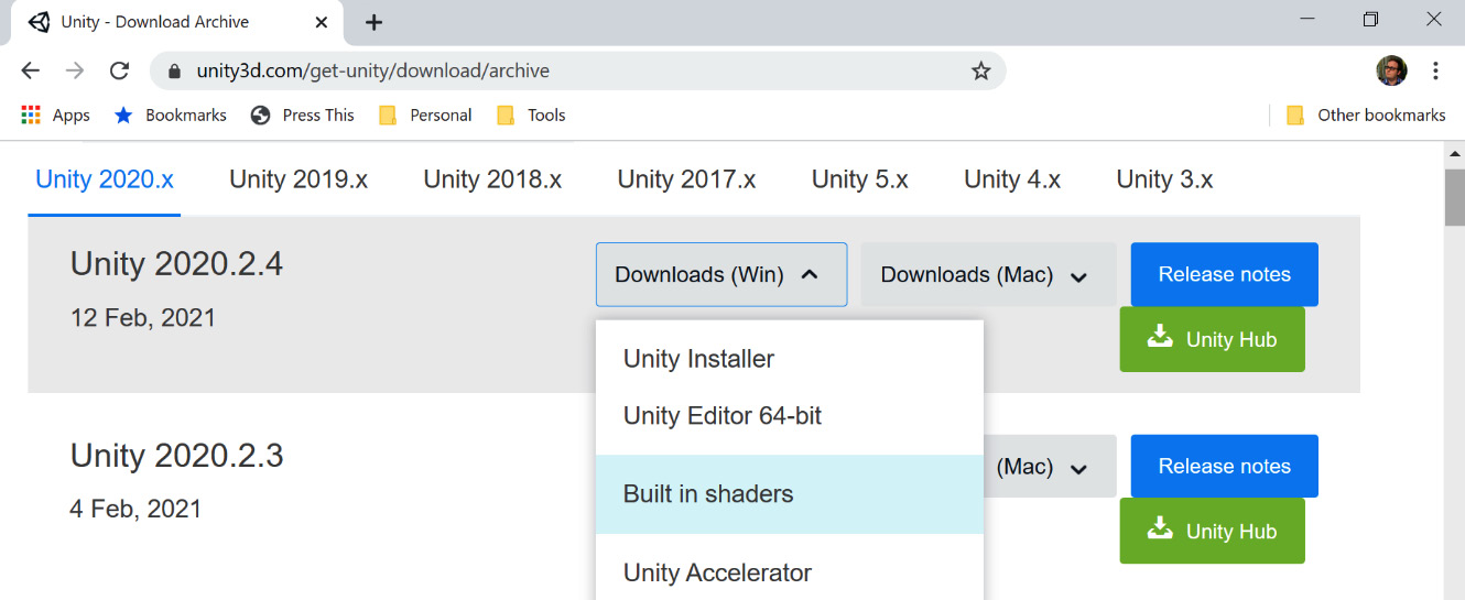 Figure 2.11 – Unity download archive
