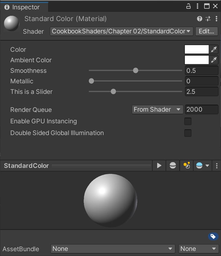 Figure 2.13 – Properties added to the shader
