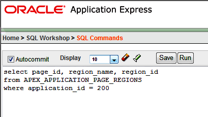 The SQL Commands code area