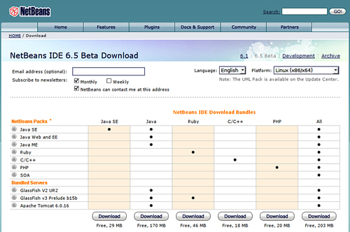 Downloading NetBeans
