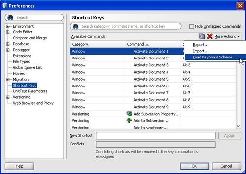 Resetting shortcut keys