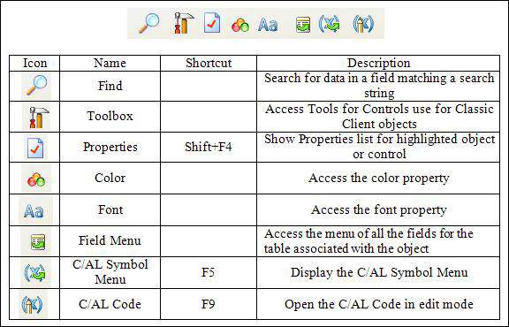 Object Designer tool icons