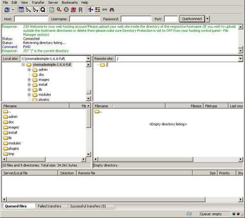 Uploading CMS Made Simple's files