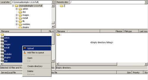 Uploading CMS Made Simple's files