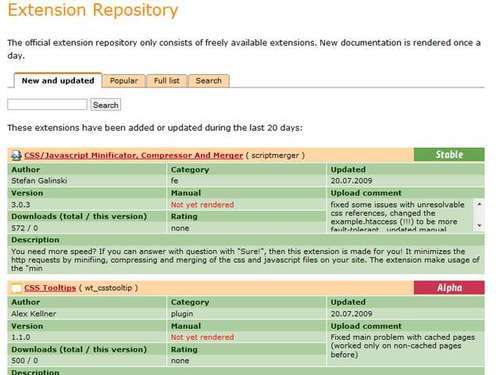 Installing TYPO3 extensions