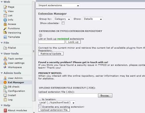 Installing TYPO3 extensions