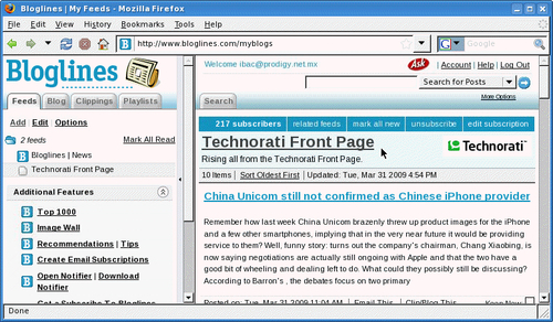 Time for action — using Bloglinesnewsfeedreaders, using